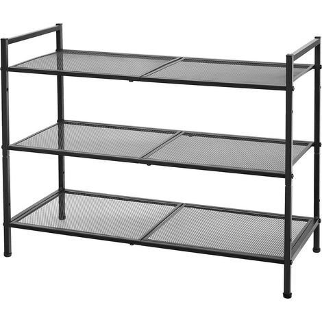 Zapatero de 3 niveles apilable con capacidad para 9-12 pares de zapatos de metal para recibidor salón y baño 68,5 cm negro 120003161 (1/3)