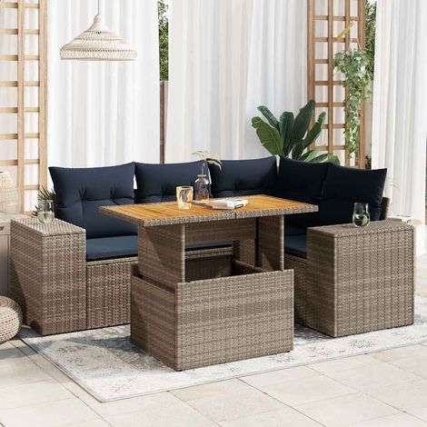 Salon de jardin 5 pièces en résine tressée gris avec coussins et table relevable, 54.1kg - PANGIVO (1/5)