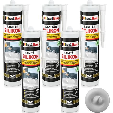 IsolBau Silicone Sanitaire Gris Clair Sanitär Silikon 5 x 300ml