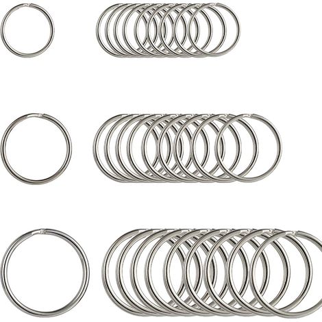 Jeudi avril, lot de 30 anneaux porte-clés ronds et plats en métal, en acier trempé nickelé, pour l'organisation des clés de maison et les loisirs créatifs (30 mm 25 mm 20 mm) (1/5)