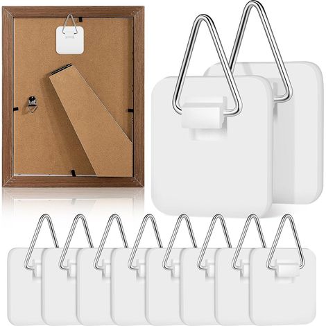 Angoily Lot de 10 Crochets Muraux Adhésifs Invisibles Blancs Supports Autocollants sans Perçage pour Cadres Photo Assiettes Décoratives et Rangement Mural Fixation Maison Polyvalente (1/5)