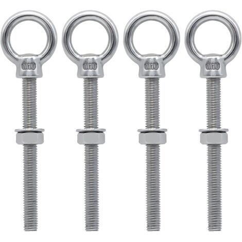 Boulons à oeil M10 x 100 mm Vis à Anneau M10 avec filetage métrique en acier inoxydable pour Fixation et Suspension, 4 pièces (1/5)