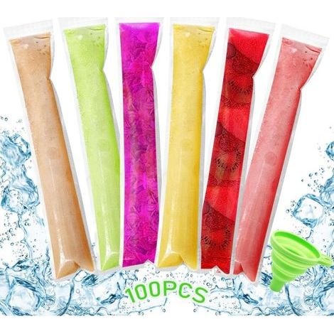 100 Stück Eisbeutel, Eiscremeform, Eisbeutel, Eisbeutel, Wassereisform, DIY-Eisbeutel mit Trichter, Frozen Yogurt, Smoothies (100 Stück) (1/5)