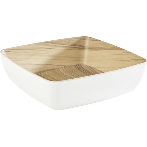 bol en mélamine presque incassable, 16,5 x 16,5 x 5,5 cm, bol à céréales, saladier, empilable, intérieur aspect bois, blanc, passe au lave-vaisselle (1/5)