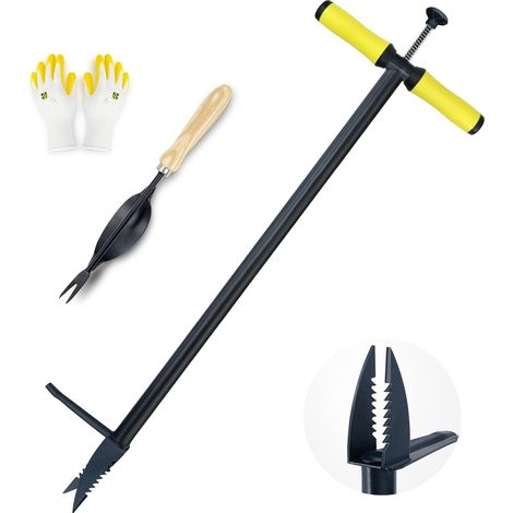 Extracteur de mauvaises herbes et outil de déracinement, désherbeur debout avec pédale, désherbeur manuel Step and Twist 102 cm (pack combo – désherbeur debout et désherbeur manuel et gants de (1/5)