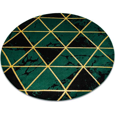 Exklusiv EMERALD Teppich 1020 Kreis - glamour, stilvoll Marmor, Dreiecke Flaschengrün / gold green rund 200 cm