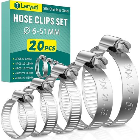 Collier de Serrage Inox Set, Collier Serrage Métallique Collier Durite, Collier Serflex Réglable en Acier Inoxydable Convient Piscine, Machine à Laver, Jardin - 5 tailles