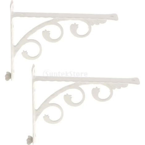 (15 x 20 cm) Lot de 2 supports muraux en forme de L, fixation métallique, style européen, blanc et noir. (1/5)