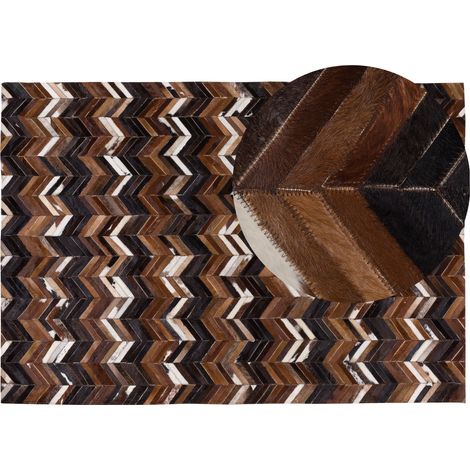 Alfombra de piel de vaca marrón 160 x 230 cm patchwork zig zag rectangular Balat