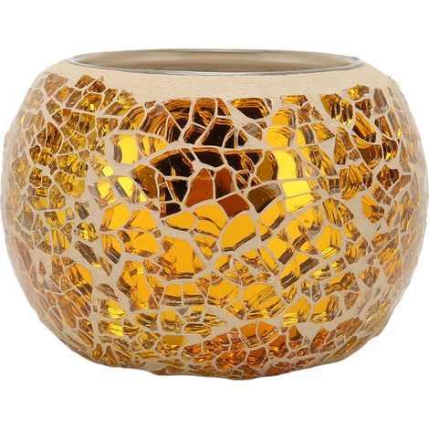 Bougeoir en mosaque fabriqué à la main, bougeoir romantique en verre doré, photophore pour Table à manger (1/5)