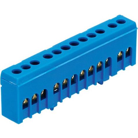 Bornier de neutre isolé bleu 12 bornes pour câble de 1,5 à 16mm² - rail DIN - MOREK