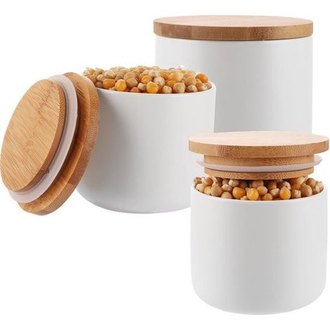Tarros de cerámica con tapa - Juego de 3 - 260 ml - Azucarero con tapa - Blanco - Salero - Sal - Azúcar - Café - Té - Especias Salero (1/5)