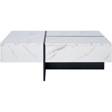 ELVMI Couchtisch mit 3 Schubladen und LED per App-Steuerung, Marmoroptik Hochglanz, Wohnzimmer, 100 × 50 × 34.5 cm (1/5)