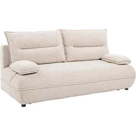 Canapé droit convertible 3p tissu beige accoudoirs amovibles – RAMONA (1/5)