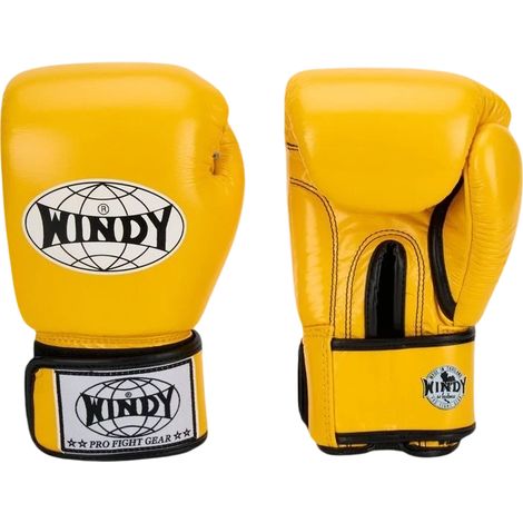 Guantoni da boxe Windy Classic in vera pelle, 12 oz, colore giallo (1/5)