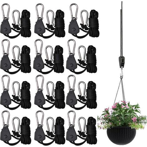 Lot de 12 cordes à cliquet robustes de 0,3 cm, 2 m, corde à cliquet réglable, renforcée, pour équipement de salle de culture (1/5)