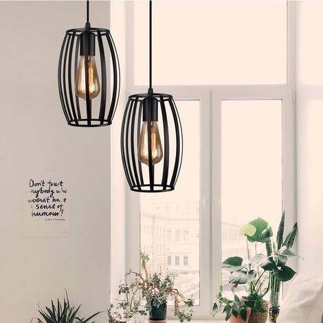 2pcs Suspension Luminaire Vintage Lustre Style Geometrique Lampe Suspendue en Forme de Cage pour Chambre à Coucher, Salon, Salle à Manger, Cuisine - 19 CM, Noir BLOW (1/5)