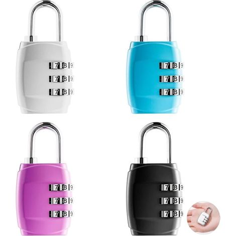 4 Pièces Résistant Aux Intempéries Cadenas Code 3 Chiffres,Métal Cadenas à Code,Extérieur Cadenas Valise,Petit Antivol Cadenas a Code College,pour Casier Bagage Gym