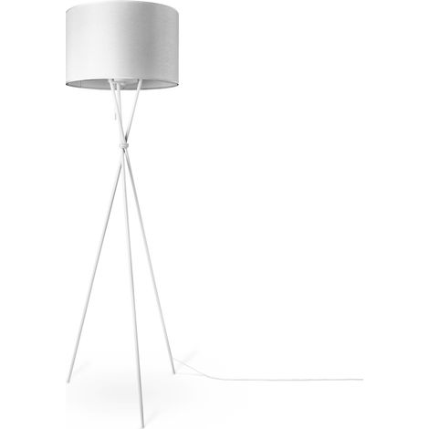 Paco Home Lampada Da Terra Soggiorno Paralume Stoffa Da Tavolo Tessuto E27 Da Notte Bianco (Ø45.5 cm), Lampada da terra-Bianca - Tipo 1
