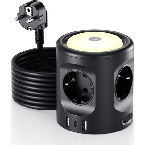 Multiprise avec lumière 4 Prises + 3 USB Protection Rallonge 3 m pour la Maison et Le Bureau 16 A (1/5)