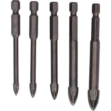 Lot de 5 forets hexagonaux en carbure pour verre et béton, tige hexagonale de 6,35 mm (1/4 po) (1/5)