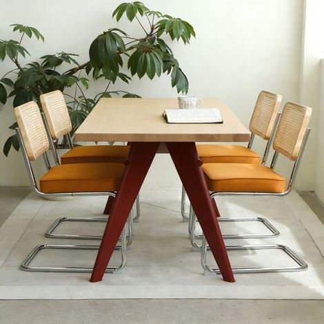 Lot de chaises 4 chaises chaise repas velours rotin pieds chromés style moderne mid-century design breuer (1/5)