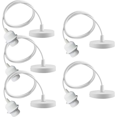 Lot de 5 suspensions de lampe E27 - Câble réglable de 150 cm avec anneau à vis amovible - Suspension de lampe E27 avec anneau à vis - Douille de lampe avec anneau de fixation - Lampe suspendue (1/5)