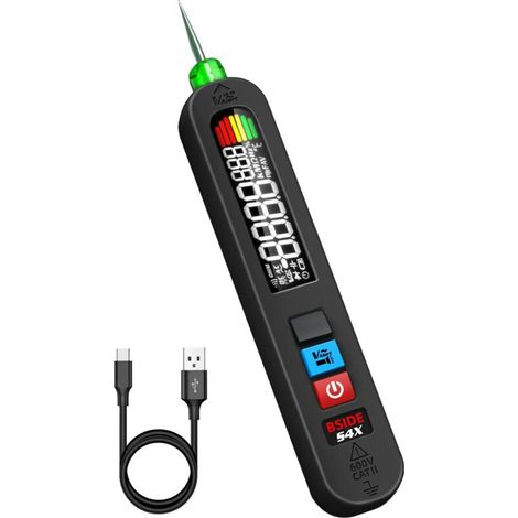 BSIDE S4X Testeur de Tension AC Rechargeable Stylo Détecteur de Tension Sans Contact avec Grand Écran Couleur Testeur de Fuite Électrique 12V-300V Détecteur de Fil Sous Tension avec Lampe de Poche (1/5)