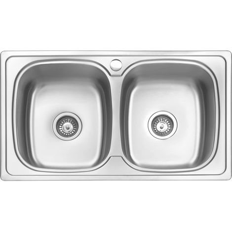 JASSFERRY Évier de cuisine 2 Bacs , Acier Inoxydable, évier à encastrer, avec vidage, 86 x 50 cm