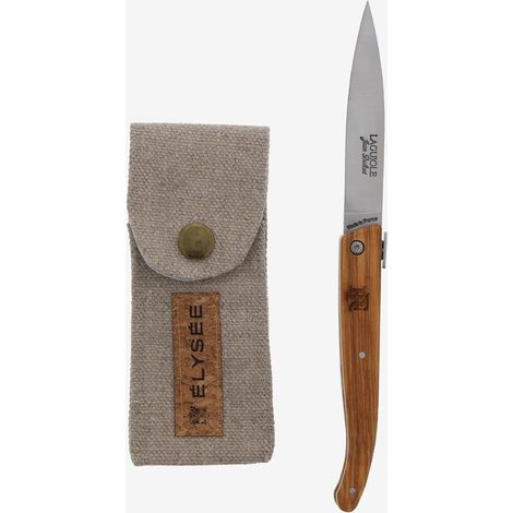 Taschenmesser aus edelstahl mit olivengriff + leinenscheide - Jean Dubost - L0016760B01346