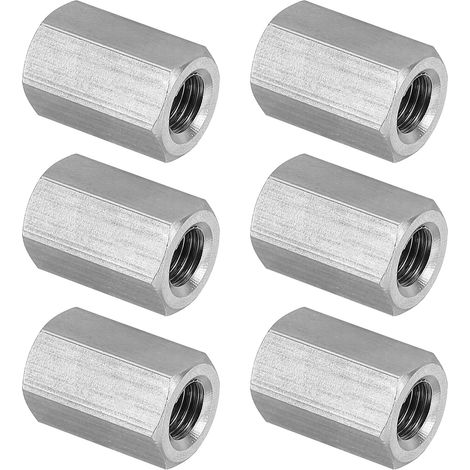 Ecrou Long M8 x 1 de Pas Écrou Hexagonal en Acier Inoxydable 304, 6Pcs 20mm/ 0.8" Longueur Raccords de Tige Filetés Avec Écrou de Serrage, Ton Argent (1/5)