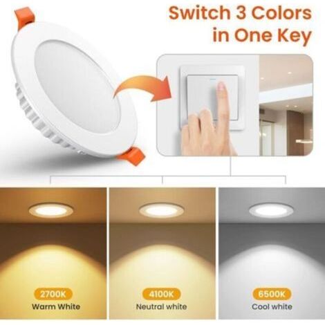 Spot LED Encastrable 7W 600LM, IP44 éclairage Encastré Spot de Plafond 110-220V pour Salle de Bain Salon Cuisine [2700-4100-6500K] [27mm Profondeur de l'évidement] [Ø75-95mm Trou ] [Pack de 6]-Baiser (1/4)