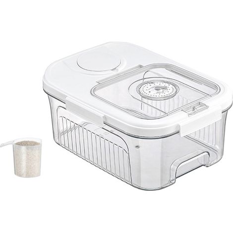 Boîte de rangement pour riz transparente à fermeture magnétique, idéale pour conserver les céréales et autres aliments secs. Petit modèle élégant blanc. (1/5)