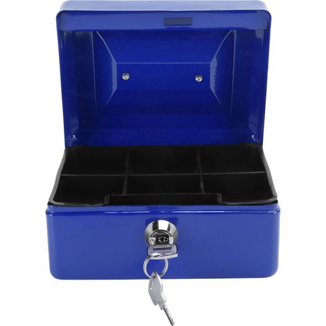 6-Zoll-tragbarer blauer Tresor mit Schlüsselschloss, abschließbare, sichere Geldkassette für Zuhause und Büro (1/5)