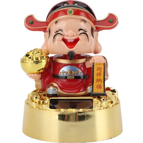 Ortviai Figurine Cai Shen Solaire avec Mouvement de Balancement Automatique en ABS – Décoration pour Bureau, Voiture et Intérieur (1/5)