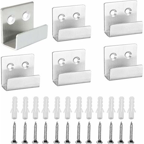 6 Pièce Crochet de Miroir en Acier Inoxydable, Crochets Robustes de Mur Argent, Crochet Mural pour Carrelage, avec 12 Vis Fixes, pour la Salle de Bain de la Cuisine Garage,——