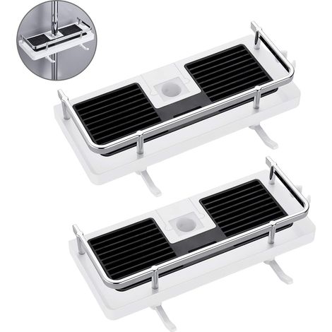 Étagère de douche pour rail de douche sans perçage, étagère de salle de bain, organisateur de douche avec boucle et crochet de pommeau de douche pour rail de douche 22 mm-25 mm – Lot de 2 (1/5)