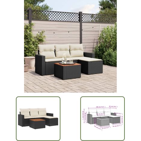 The Living Store 5-tlg. Garten-Sofagarnitur mit Kissen Schwarz Poly Rattan - Gartensorte - Gartenmöbelset - Esstischgarnitur - Outdoor Möbel - Lounge Set (1/3)
