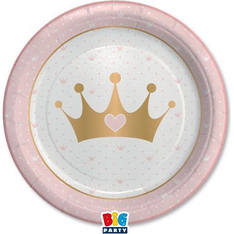 Big Party Piatti D 18 Cm Princess Crown Rosa Oro 8 Pz