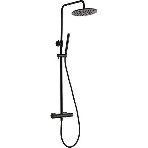 Colonne de douche Serdini douchette bâton, pomme de douche ø 250mm et mitigeur thermostatique noir mat (1/2)