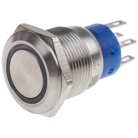 Bouton-poussoir, Momentané lumineux, LED Blanc, 5 A, Argent, Montage panneau 24V ( Prix pour 1 ) (1/2)