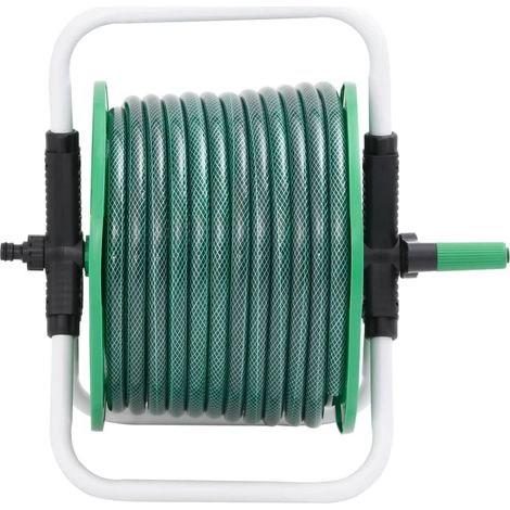 Enrouleur de tuyau vert sur pied avec tuyau de 20 m PVC