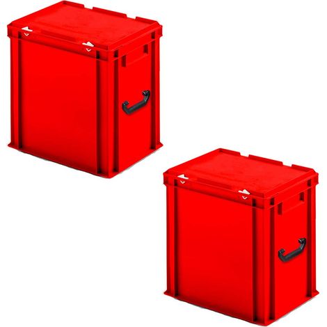 BRB Lot de 2 valises Euro en polypropylène avec 2 poignées de transport, 400 x 300 x 410 mm, rouge
