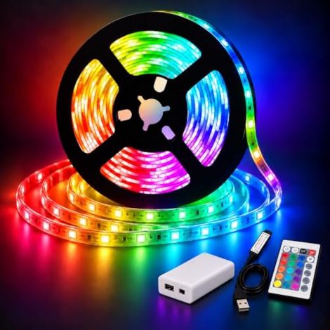 Ruban LED RGB 2m, RGB Bande 60LED avec Batterie,USB,5050,Télécommande (1/5)