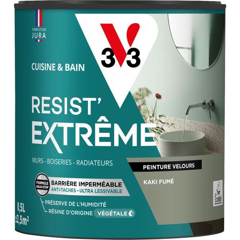 Peinture multi-supports Cuisine & Bain Resist'Extrême® V33 Kaki fumé satin 0,5L (1/3)