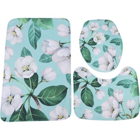 Lot de 3 tapis de douche antidérapants en flanelle, couvre-abattant de toilette, tapis de bain (Blossom) (1/5)
