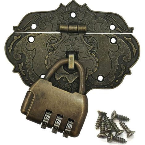 Fermoir vintage avec serrure à combinaison, bronze fer, 76x57mm
