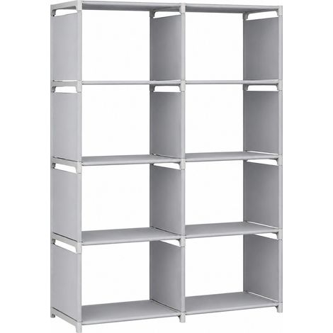 Bibliothèque à 8 cases, étagère réglable, revêtement en tissu non tissé, structure en acier, idéale pour la maison, le bureau ou la chambre (gris). (1/5)