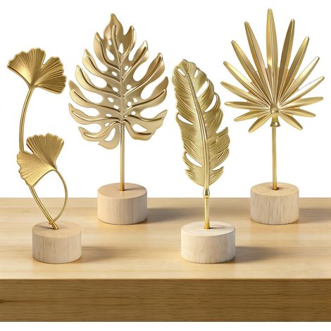 4 Feuilles Deco Doree en Métal Bibelot Decoratif Creative Plume Feuille (1/5)