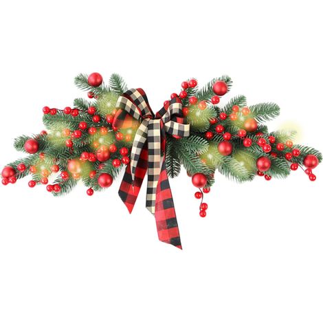 Guirlande Lumineuse De Noël - Guirlande En Forme De Larme Avec Boule Rouge Et Baies Artificielles - Pour Porte Extérieure Intérieure Mur Escalier - 1 Pièce (1/5)